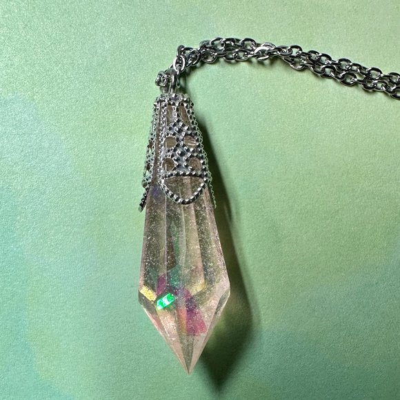 Handmade Holographic Pink Resin "crystal" Necklace - Picture 3 of 6